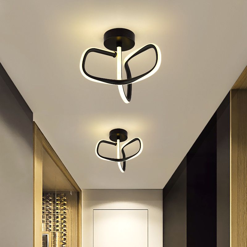Metal Linear Shape Flush Mount Light Modern Style 2 Lights Flush Ceiling Light in Black