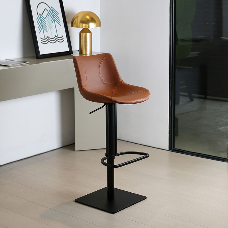 Faux Leather Barstools Adjustable Height Swivel Barstool with Metal Base