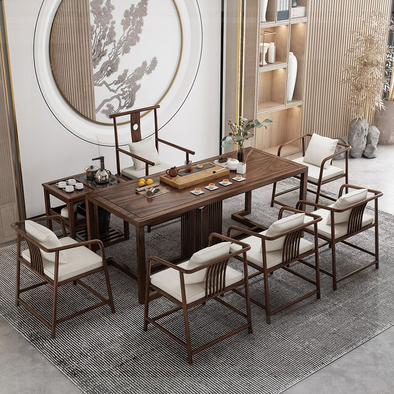 Mesa de comedor de madera de elm industrial mesa rectángulo en marrón con base de caballete