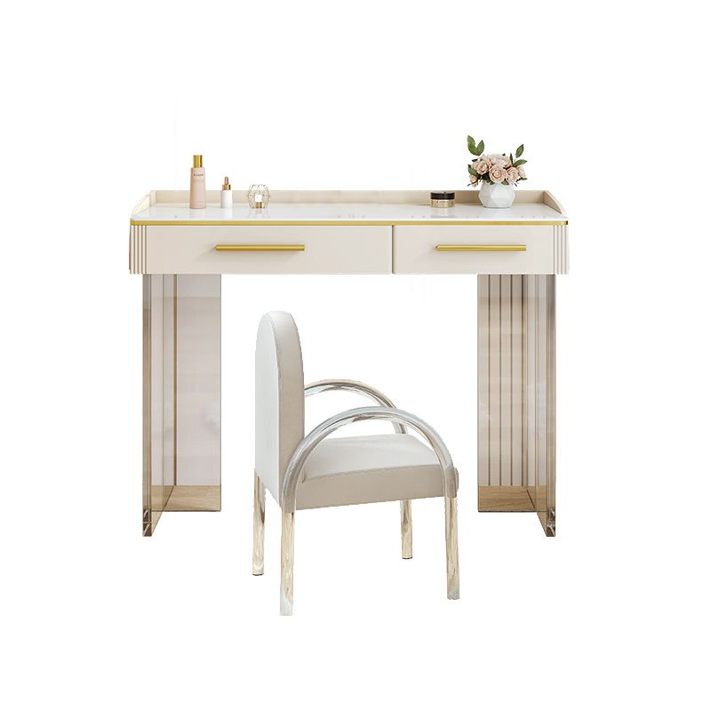 Contemporary Stone Top Dressing Table with 2 Drawers and Acrylic Base
