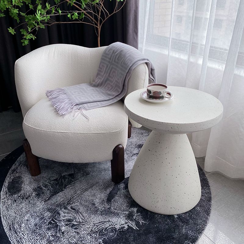 White Sofa Side Accent Table Round and Cone Shape Corner Table
