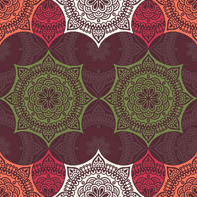 Boho-Chic Floral Pattern Murals Orange and Green Living Room Wall Decor, Made to Measure