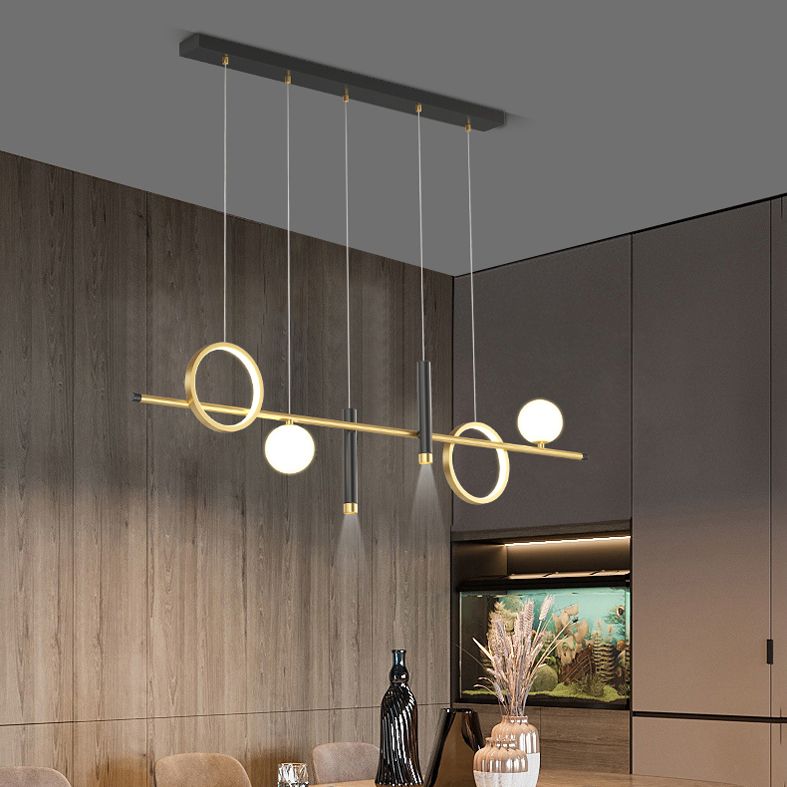 Luce a ciondolo a Linear Isola LED in ferro battuto in moderna luce gel di silice in stile di lusso in nero e oro