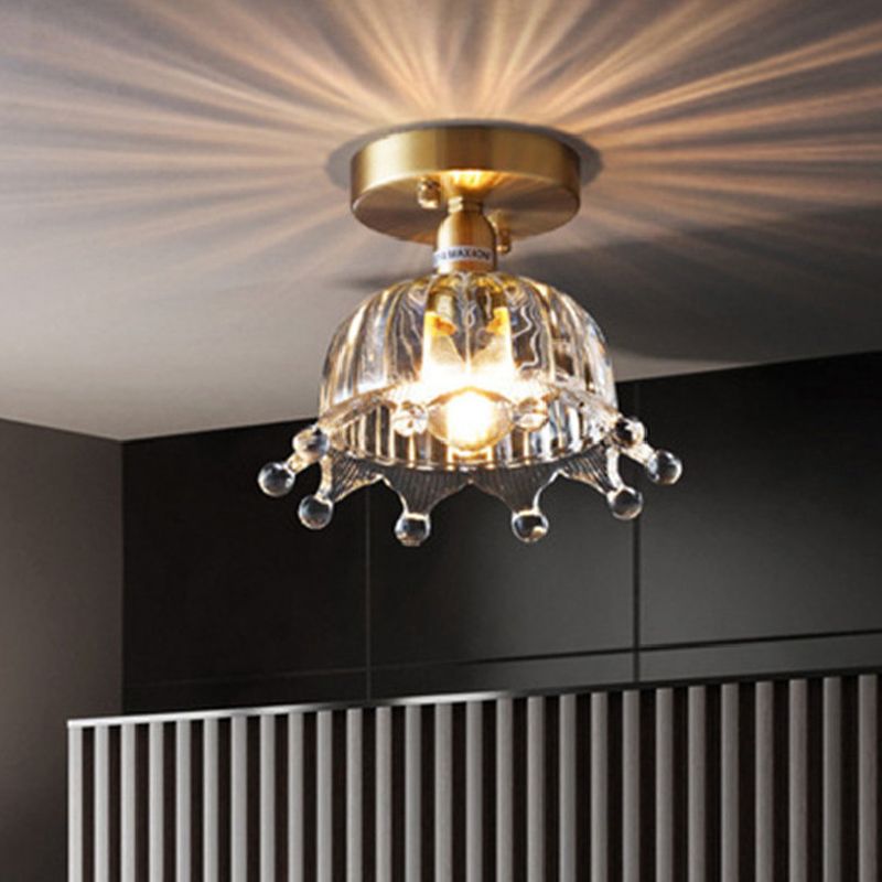 Single Golden Modern Flush Mount Lighting Shaded Ceiling Light for Bedroom