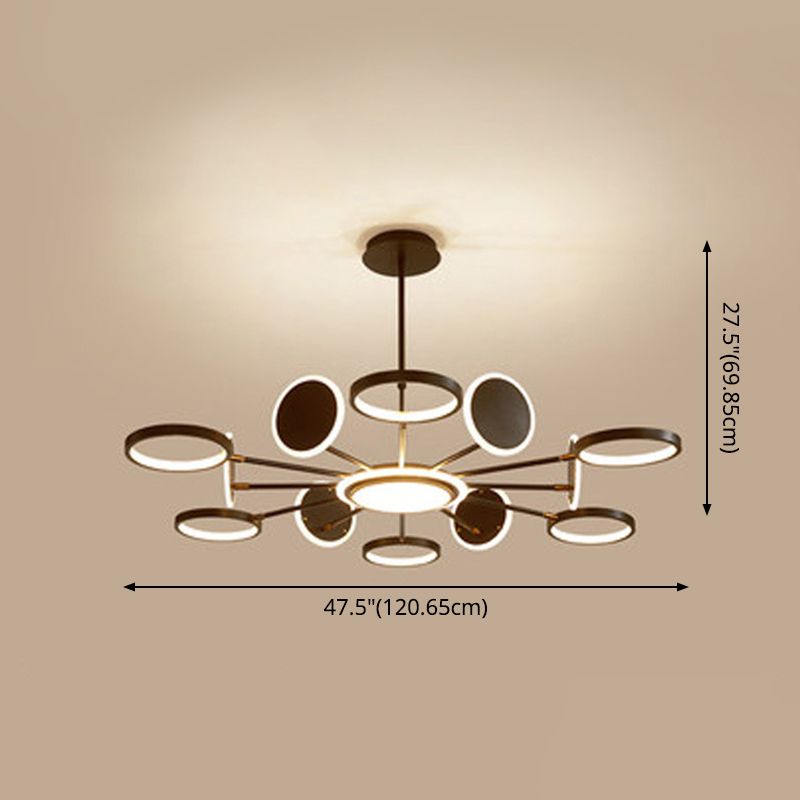 Circle LED Ceiling Chandelier Modern Metal Ceiling Hung Fixtures with Hanging Cord for Living Room