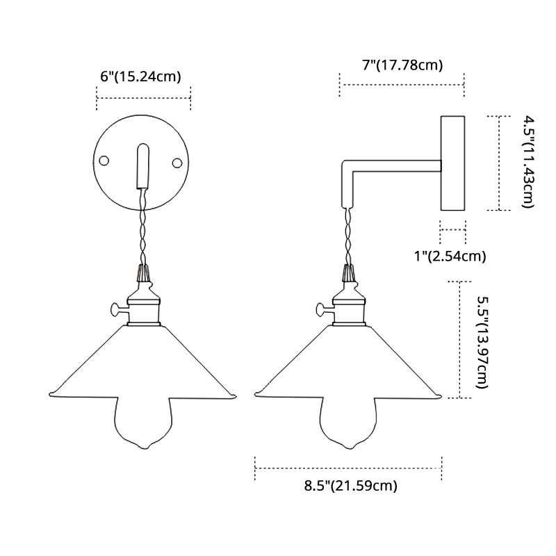 1-Lights Macaroon Style Simplicity Wall Lamp Metal Cone Shade Bedroom Sconce Light with Brass Rotary Switch