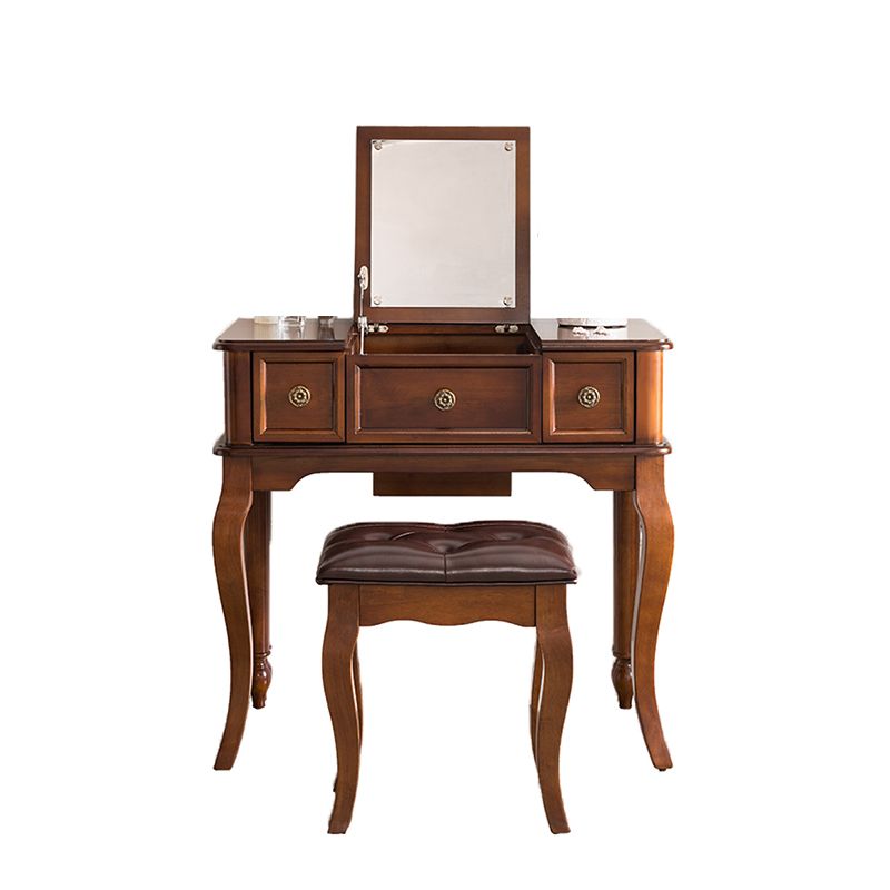 Traditional Flip-Top Vanity Dressing Table Wooden Makeup Vanity Set