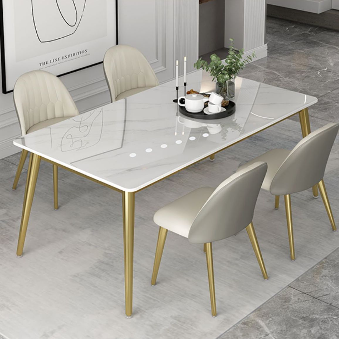 Traditional Luxury 4 Legs Furniture Stone Dining Table for Dining Room