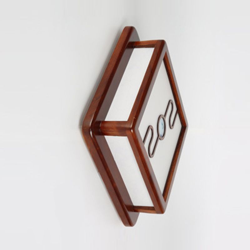 Minimalist Geometric Wall Sconce Walnut Wood Finish Hallway Flush Mount Light