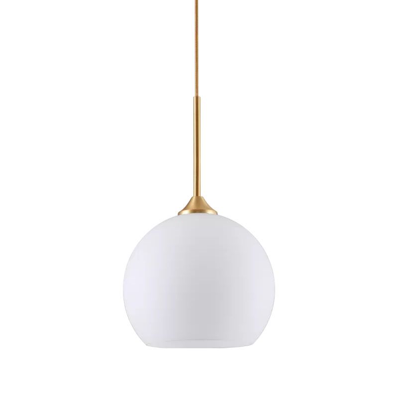 White Glass Dome Pendulum Light Simplicity Single-Bulb Brass Finish Hanging Light