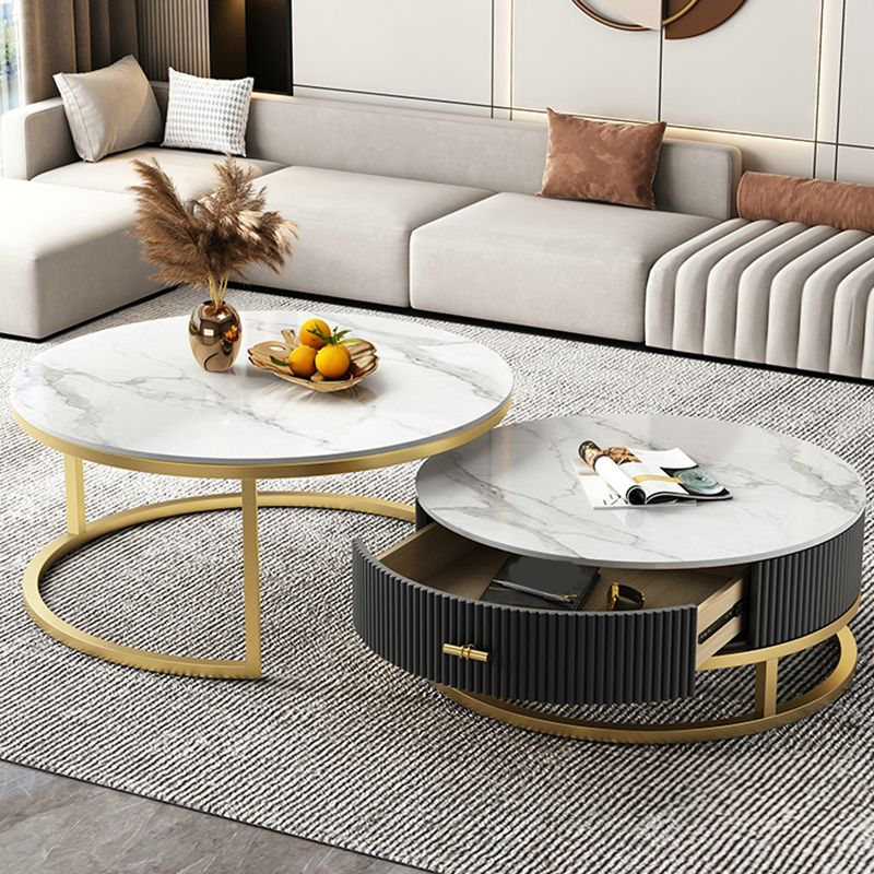 Slate Top Coffee Table Set Frame Cocktail Table with Drawers