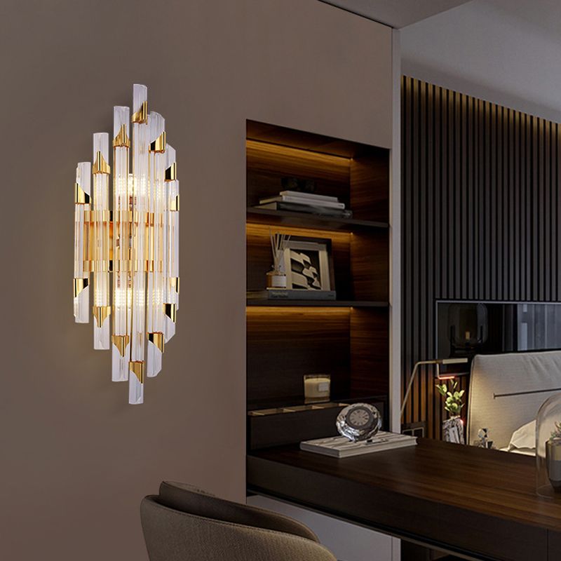 Geometric Shape Crystal Wall Mount Light Modern Style 2-Lights Wall Light Sconce in Gold