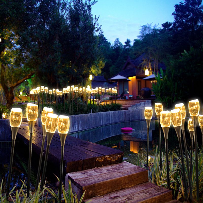 Tulip Shaped LED Stake Light Contemporary Acrylic Courtyard Lawn Lighting in Clear