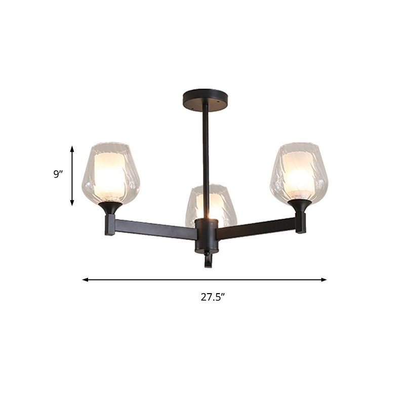 3/6/8 Lights Chandelier Light Cylinder Clear Textured Glass Traditional Dining Room Ceiling Lamp in Black