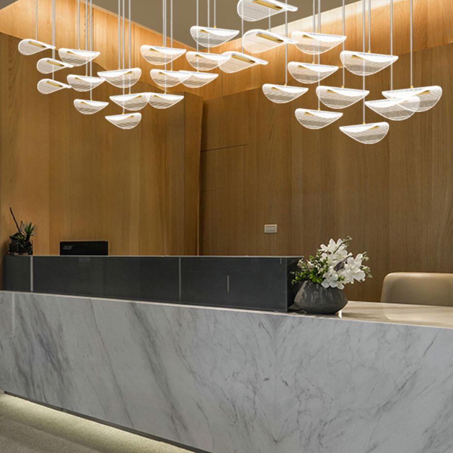 Lotus Leaf Shaped Acrylic Pendant Lamp Simplicity Brass LED Multiple Hanging Light for Stairs