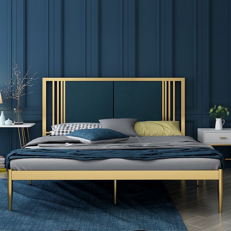 Glam Metal Standard Bed Rectangular Bed with Custom Gold Leg