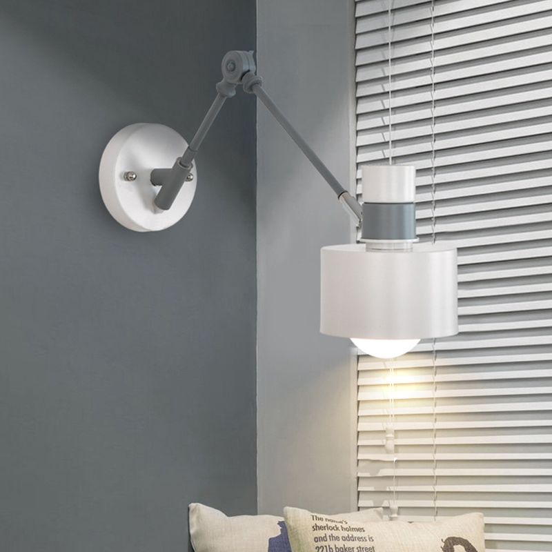 1 Glühbirnentrommelleuchte modernistische Metallwandbeleuchtung in Grau mit einstellbarem Arm