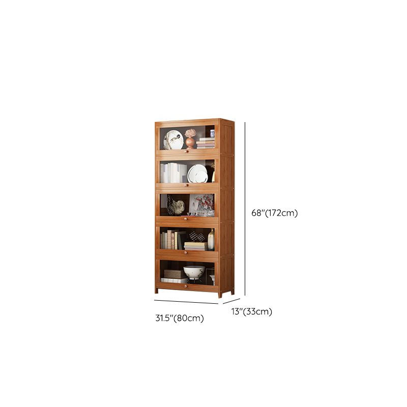 Mid Century Modern Bamboo Accent Cabinet in Brown with Glass Paned