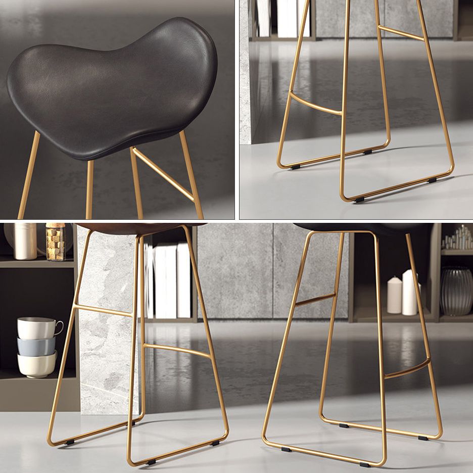 Glam Leather Bar Stools Patio Bar Stool with Iron Legs and Low Back