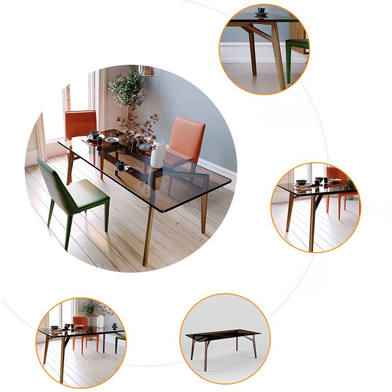 Mesa de comedor rectangular contemporánea mesa de vidrio templado transparente con 4 patas