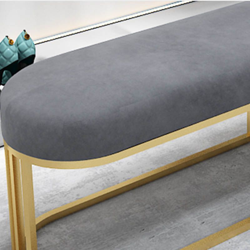 Glam Oval Seating Bench Cushioned Backless Entryway Bench with Metal Base