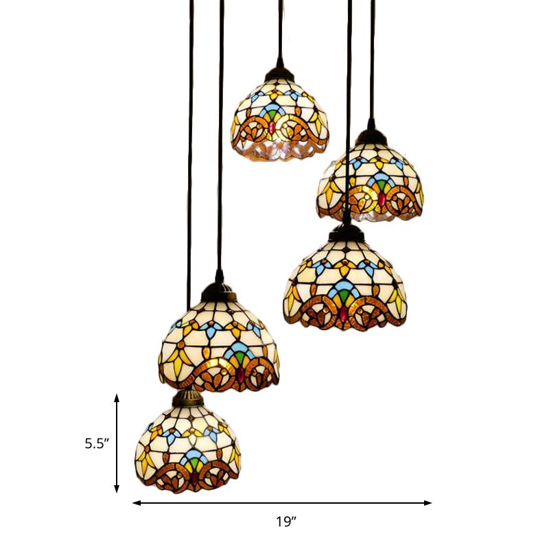 Salle à manger Éclairage Verre Bell Pendant Cascade Lumière avec une teinte en verre bleu / beige Style baroque