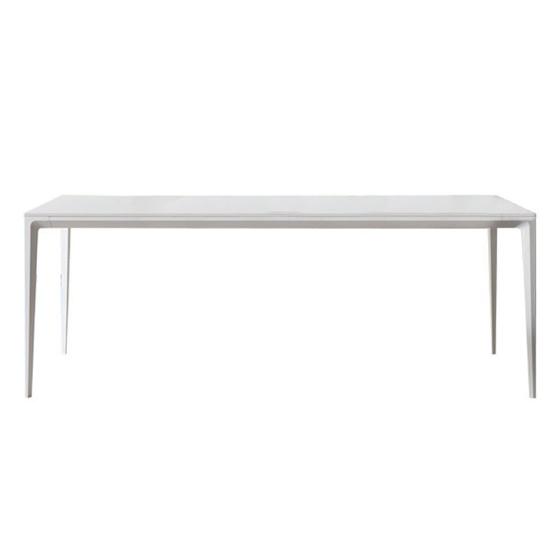 Simple White Kitchen Dining Table Sintered Stone Standard Dining Table with 4 Legs Base