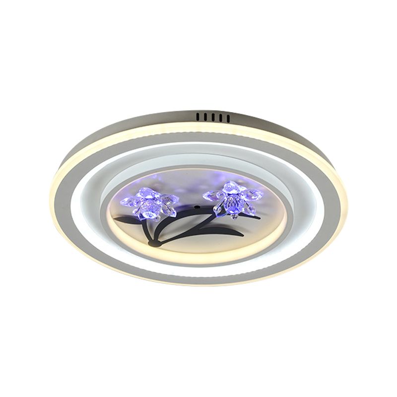 Round/Square Great Room Flushmount Lighting Modern Crystal LED White Close to Ceiling Lamp