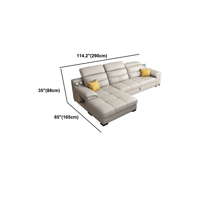 Modern Faux Leather Sofa & Chaise 34.6" H Biscuit Back Sofa with Storage