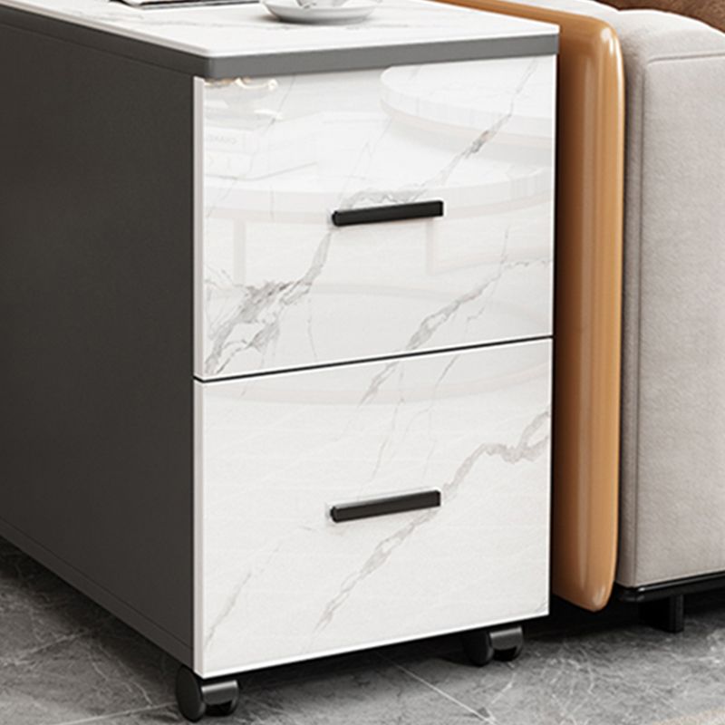 Modern Rectangle Sofa Side Accent Table with Stone Top and Drawers