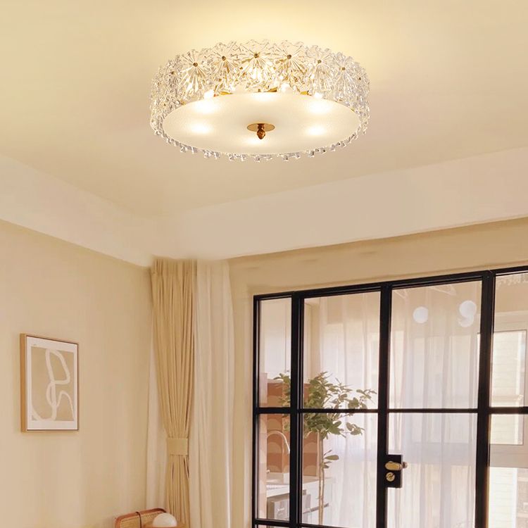 Drum Shape Flush Ceiling Lights Modern Style Glass 6/8 Lights Flush Mount Fixture in Clear