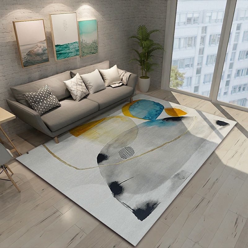 Unique Abstract Rug Grey and Yellow Casual Rug Polyester Washable Area Rug for Bedroom