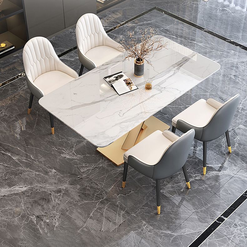 Traditional Luxury Dining Table Rectangle Sintered Stone Table with Pedestal Base