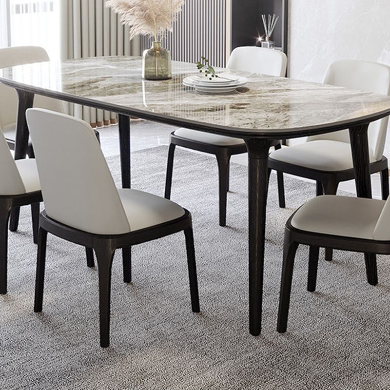 Industrial Sintered Stone Top Dining Table Rectangle Dinette Table with Wooden Base