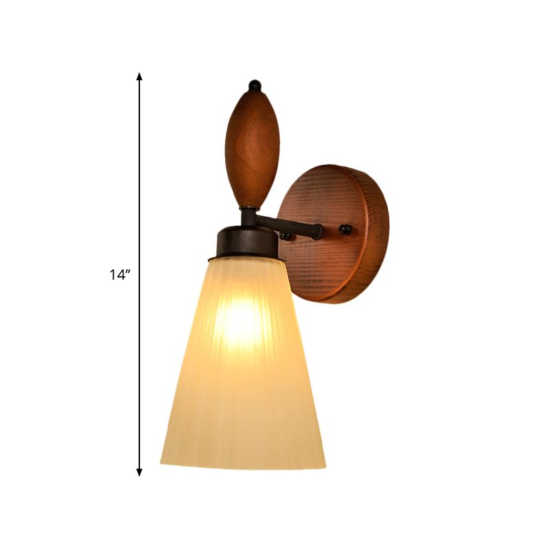 Frosted Glass Conic Wall Mounted Lamp Modern Stijlvol 1 licht roodbruine SCONCE Licht met houten achterplaat