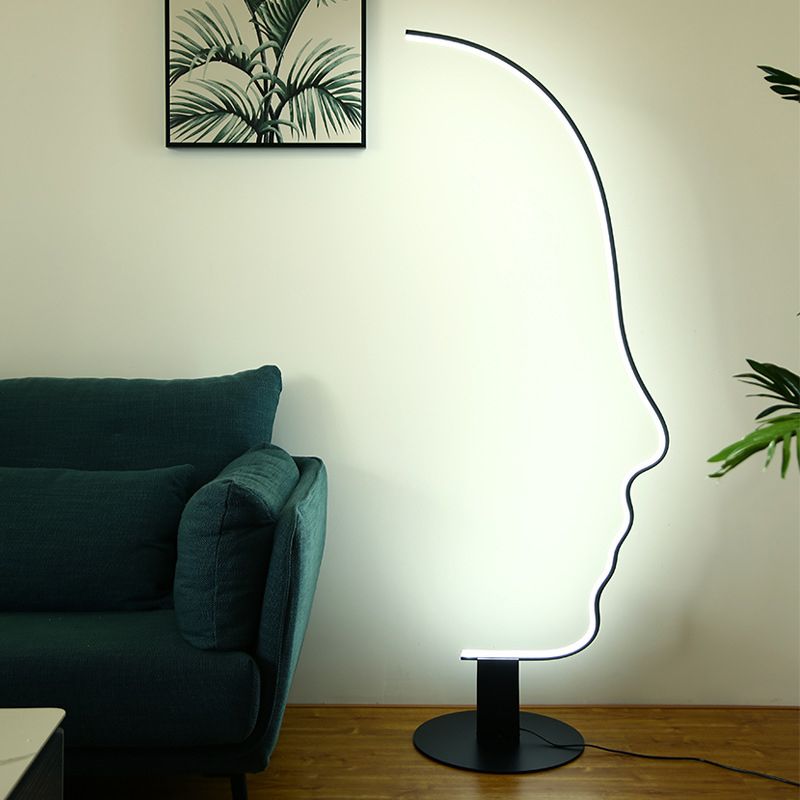 Lampada da tavolo a forma di viso Line Art Lampada da comodino minimalista in metallo a LED in nero