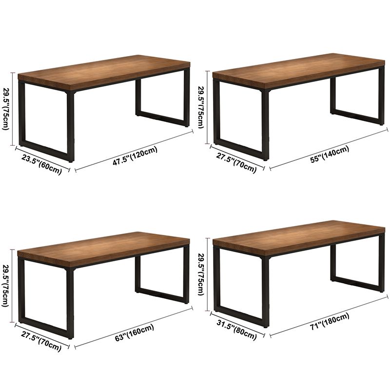 Industrial Brown Dining Table Rectangle Shape Solid Wood Dining Table with Double Pedestal Bases