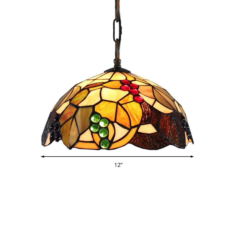 Grape Pendant Lighting Tiffany-Style 12"/16" Wide 1 Head Brown Cut Glass Hanging Ceiling Light