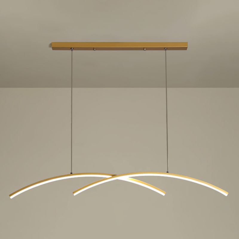 Estilo moderno de forma lineal ideas de iluminación de isla de metal 2 colgantes de la isla ligera en oro