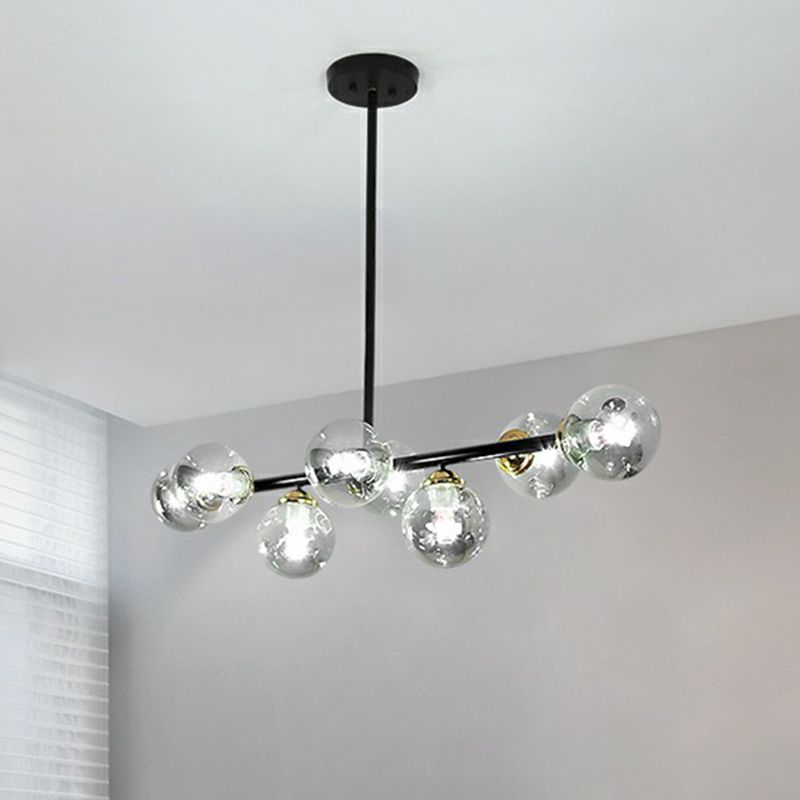 Linear Dining Room Ceiling Light Dimpled Glass 8-Bulb Minimalist Island Pendant Light