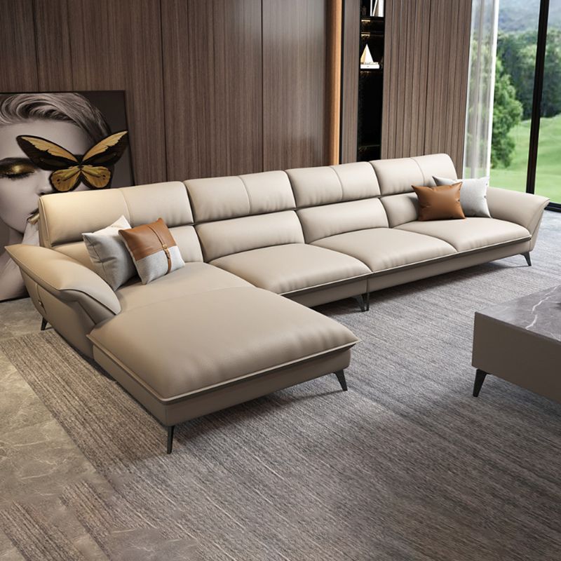 Glam Stationary Living Room Flared Arm Cushions Faux Leather Sofa Chaise