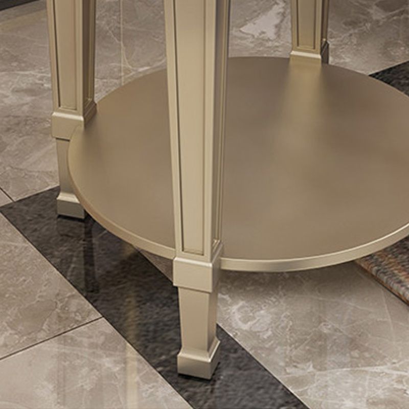 26" Tall 4 Legs Solid Wood End Table Contemporary Round Double Tier End Table