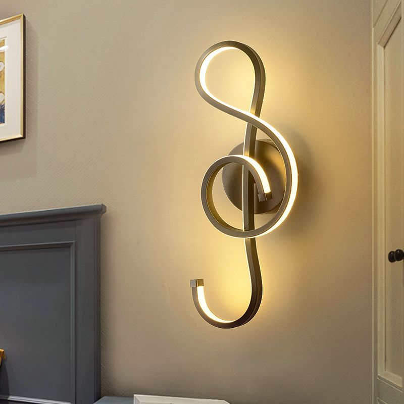 Iron Musical Note wand gemonteerde lamp Moderner zwart/wit LED LED -oppervlaktewandsconstructie in warm/wit licht