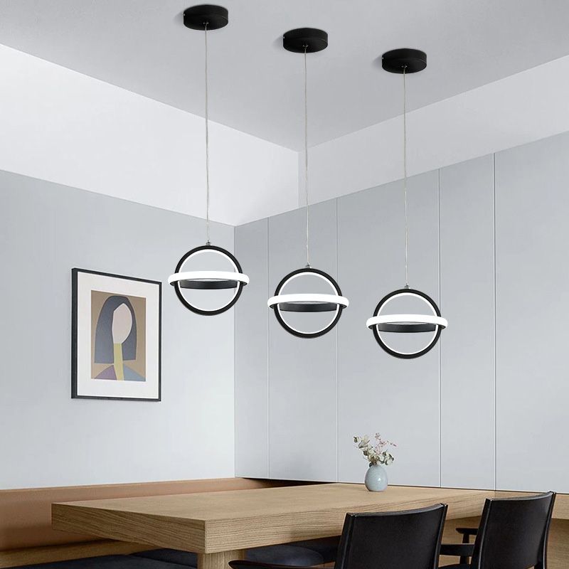 Pendre géométrique à LED noir dans la simplicité moderne Iron Lampe suspendue en fer à 2 légers avec nuance acrylique