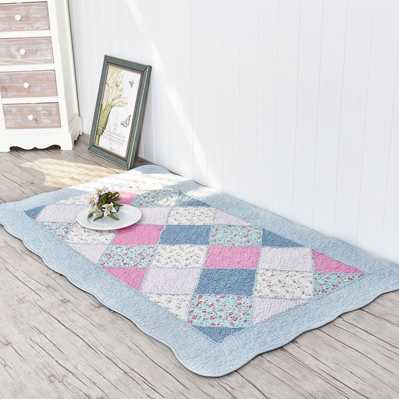 Modern Geometric Printed Rug Multicolored Cotton Indoor Rug Anti-Slip Backing Stain-Resistant Area Carpet for Room