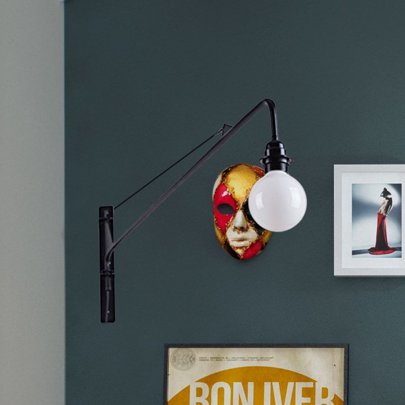 Metal Long Arm Wall Light Fixture with Bare Bulb Industrial Style 1 Light Study Room Sconce Lighting in Black