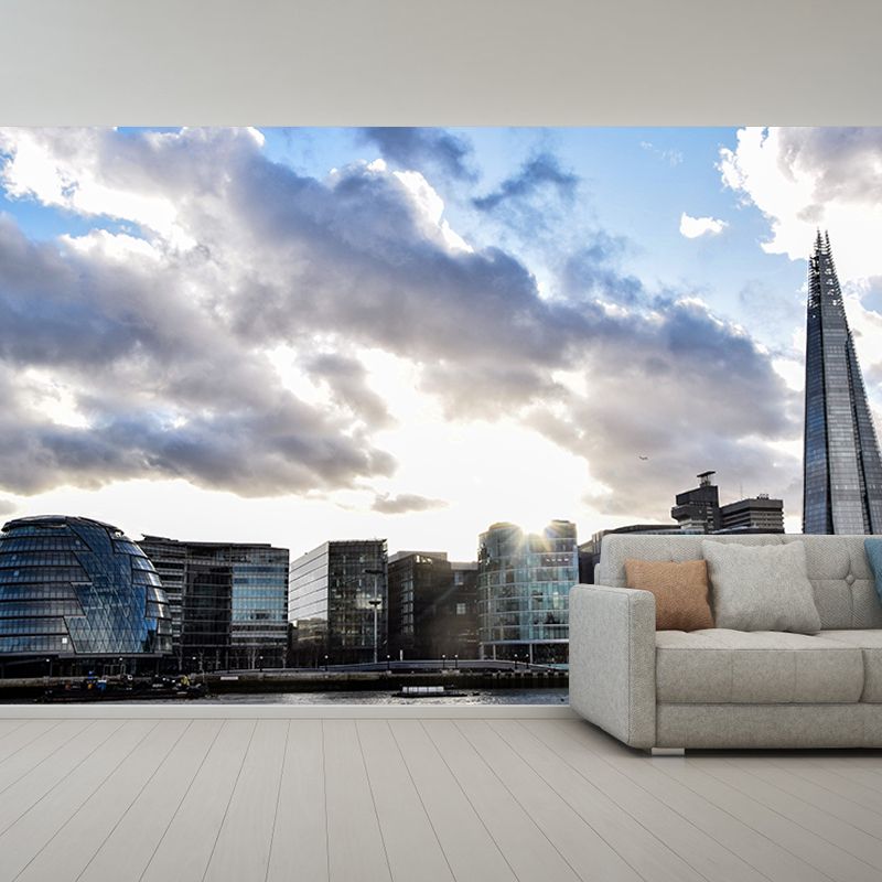 Modern City Scene Mural Decal Water Resistant Wall Covering, Made to Measure