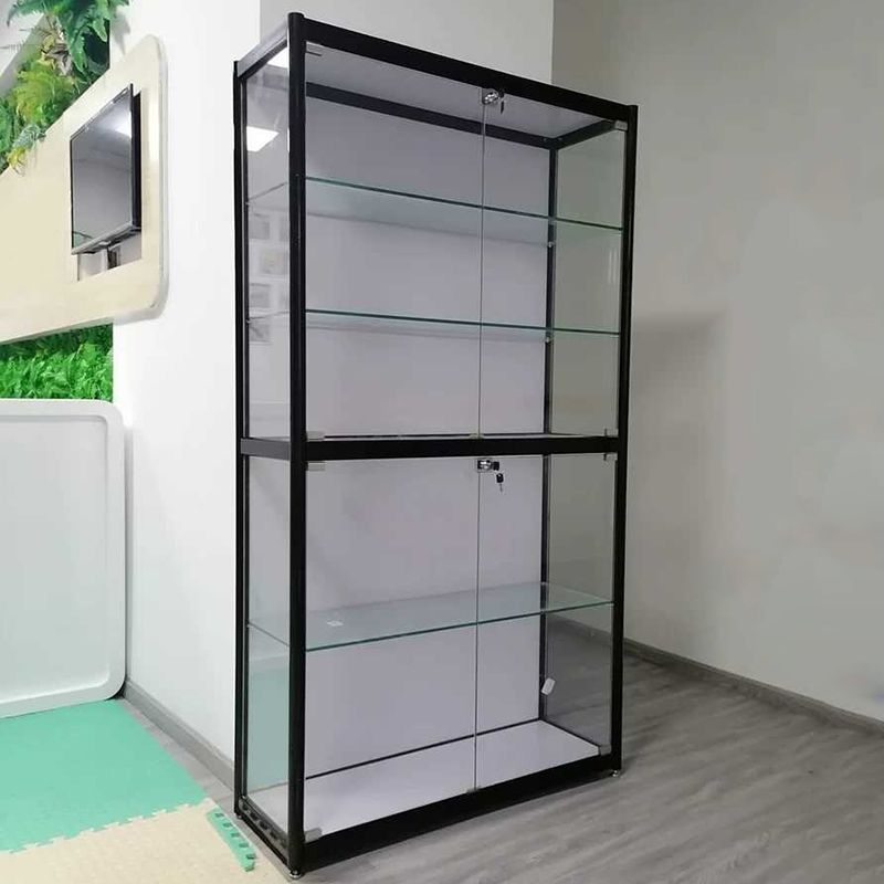 Modern Display Stand Black Frame Locking Curio Cabinet with Glass Shelves