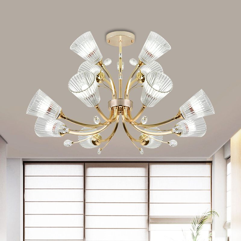 Verre à côte d'ombrage effilé Hôtel 12 lumières 12 lumières Crystal Accent Éclairage en or