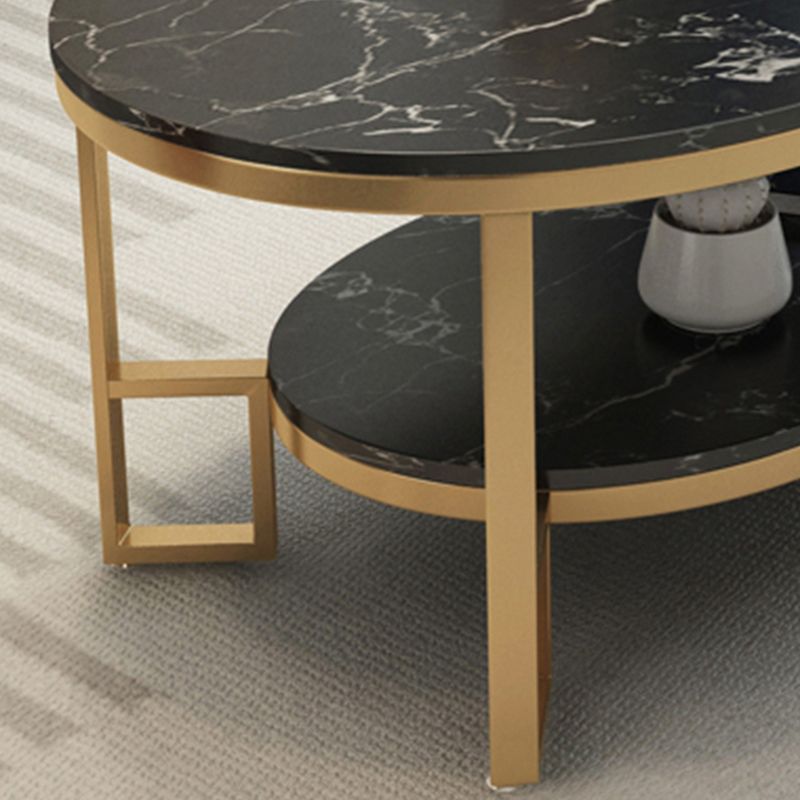 Glam 17.7" H Oval Slate Coffee Table Iron Frame Cocktail Table